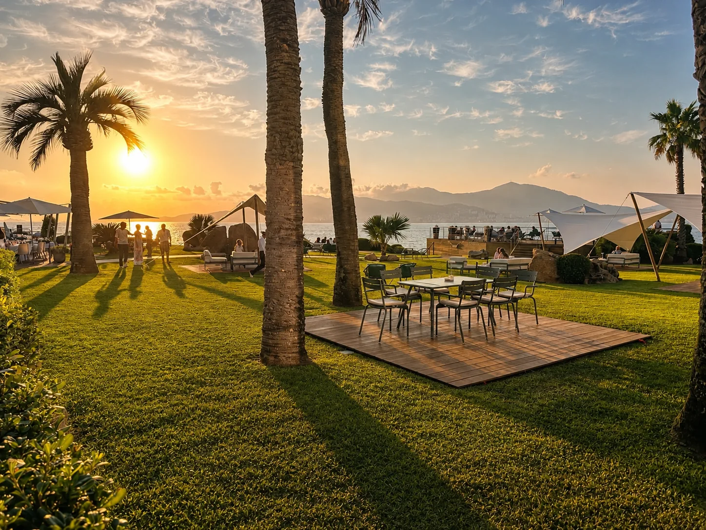 Jardins du Sofitel Golfe d’Ajaccio à Porticcio au coucher du soleil